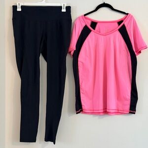Livi Active Black Track Pants Bright Pink & Black Short Sleeve Top Size 14/16
